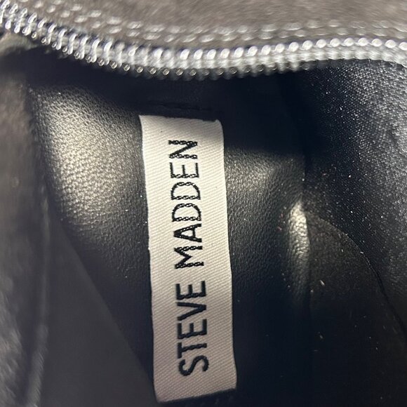 Steve Madden Evey Knee High Suede Boots 7.5 Wide Calf Heels Black - Picture 3 of 4